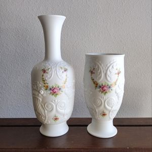 Two Vintage Kaiser Germany Bisque Embossed Porcelain Vases "Palermo"